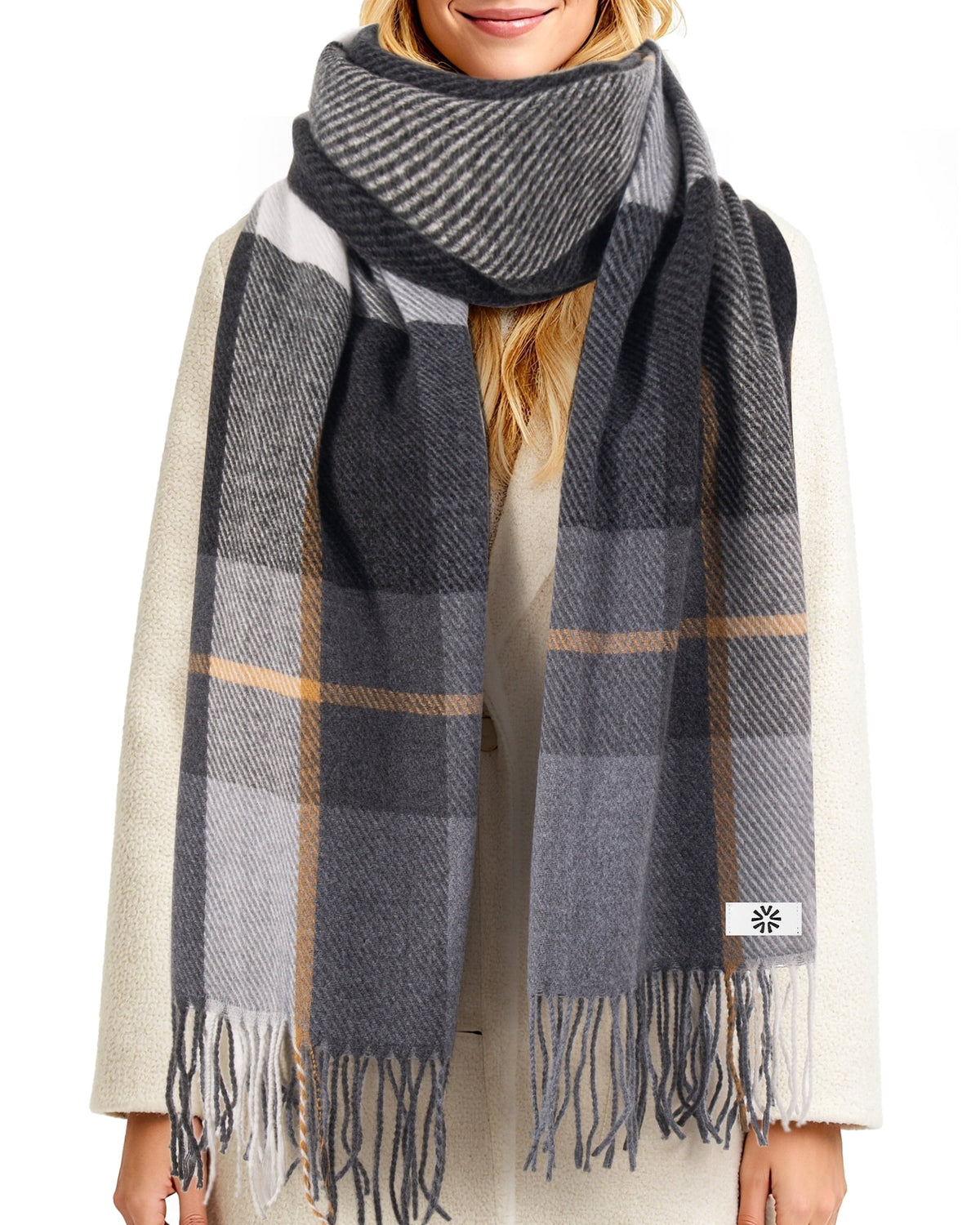 REDESS Scarf for Women and Men,Unisex Adult Winter Soft Plaid Pattern Cozy Warm Tassel Shawl Wrap,Plaid Beige