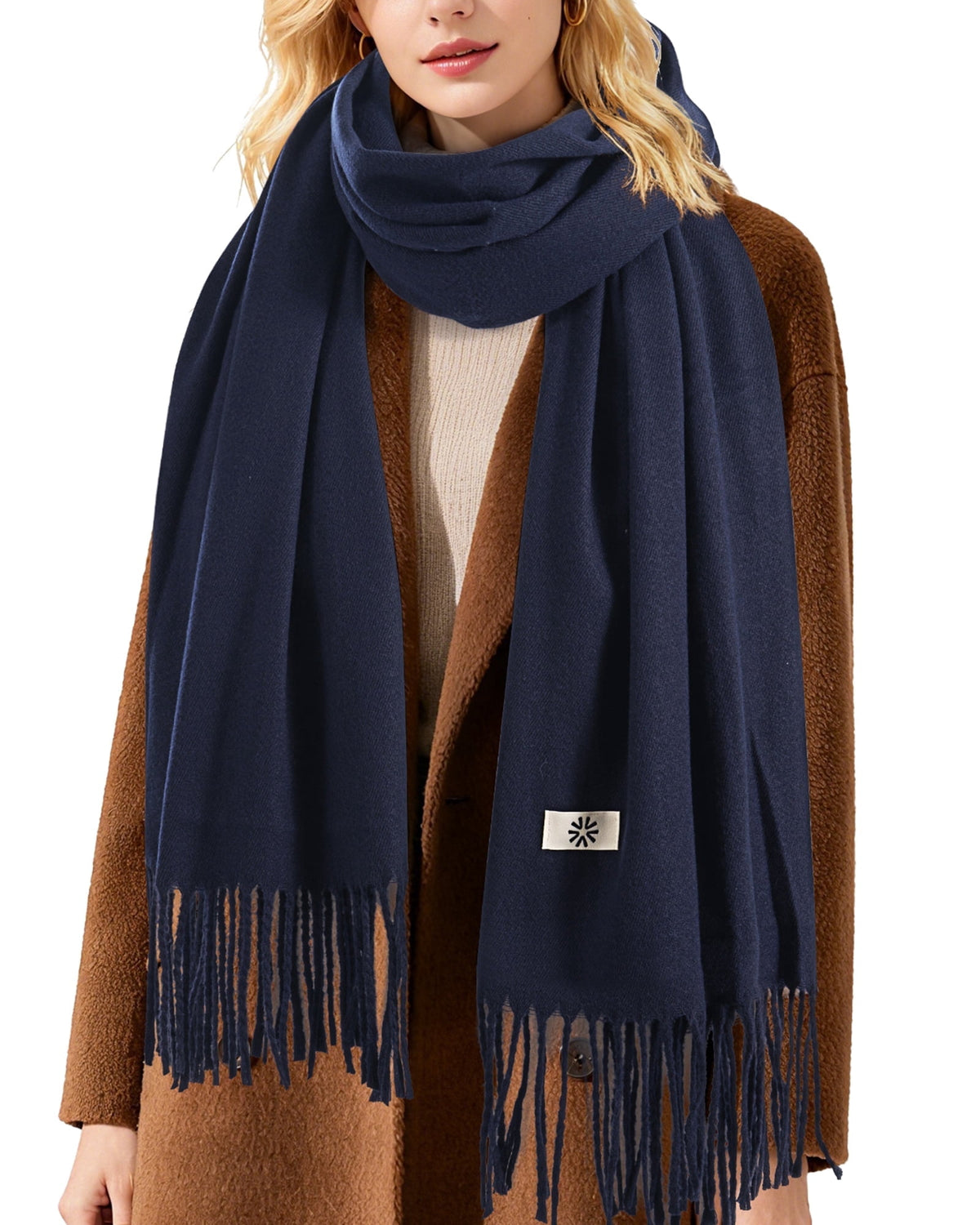 REDESS Women's Scarf,Winter Warm Soft Solid Color Pattern Tassel Shawl Wrap,Black
