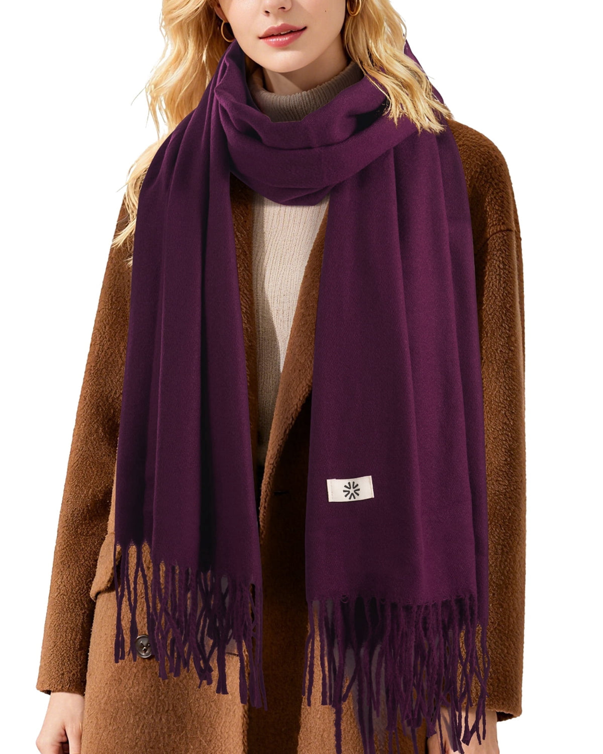 REDESS Women's Scarf,Winter Warm Soft Solid Color Pattern Tassel Shawl Wrap,Black