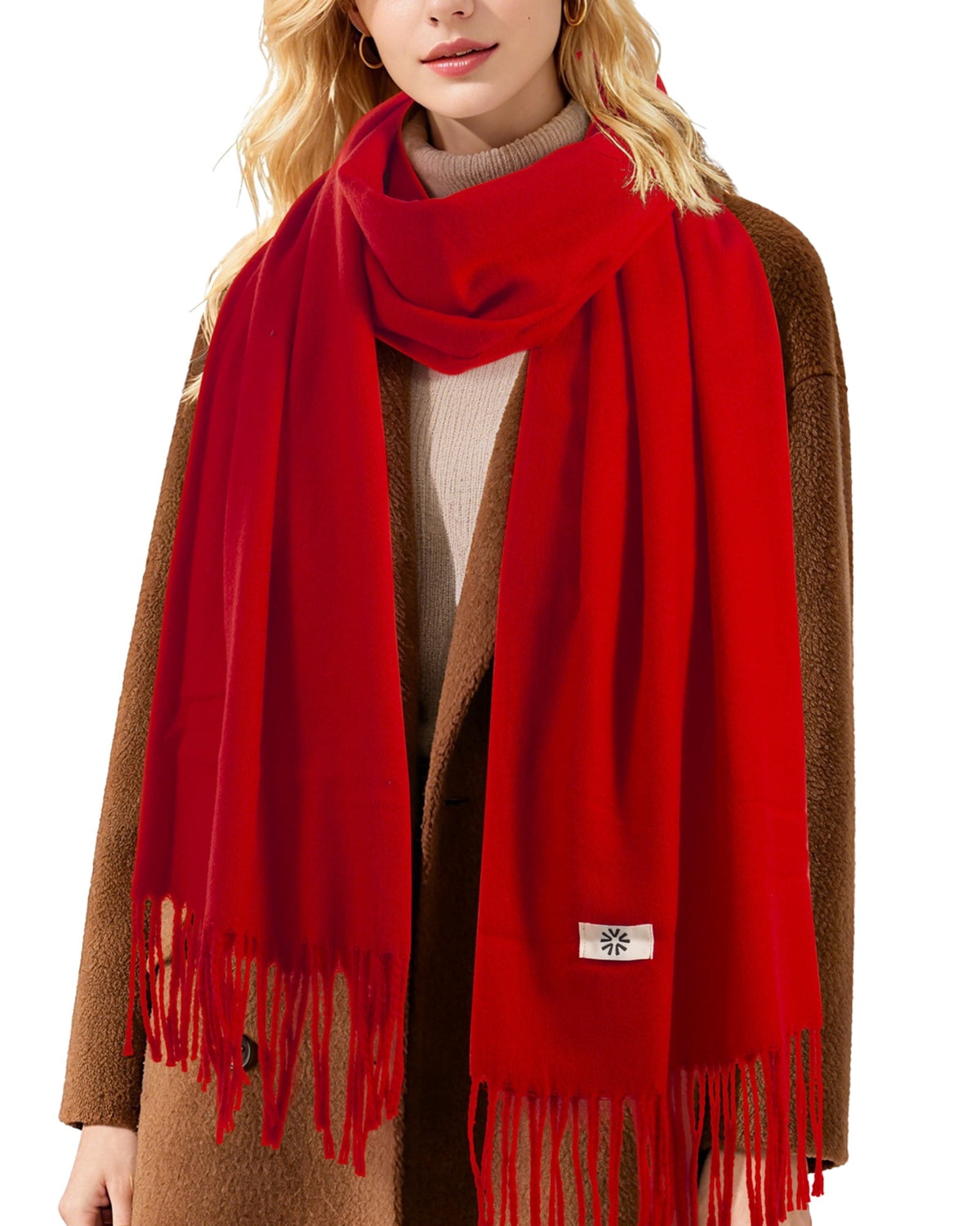 REDESS Women's Scarf,Winter Warm Soft Solid Color Pattern Tassel Shawl Wrap,Black