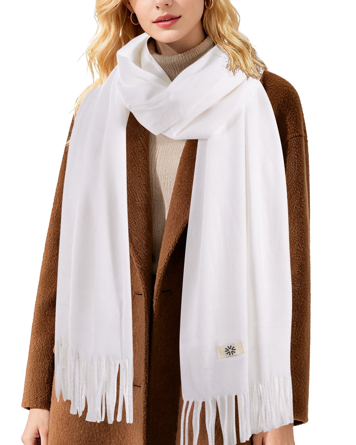 REDESS Women's Scarf,Winter Warm Soft Solid Color Pattern Tassel Shawl Wrap,Black