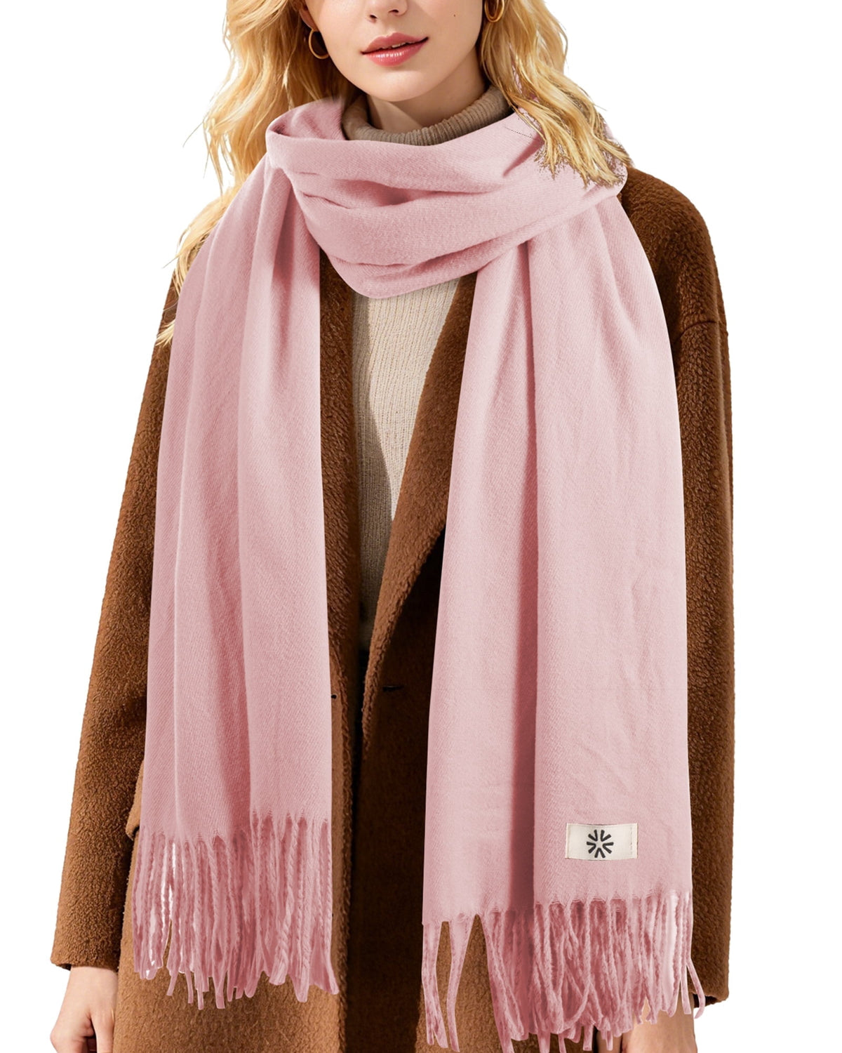 REDESS Women's Scarf,Winter Warm Soft Solid Color Pattern Tassel Shawl Wrap,Black