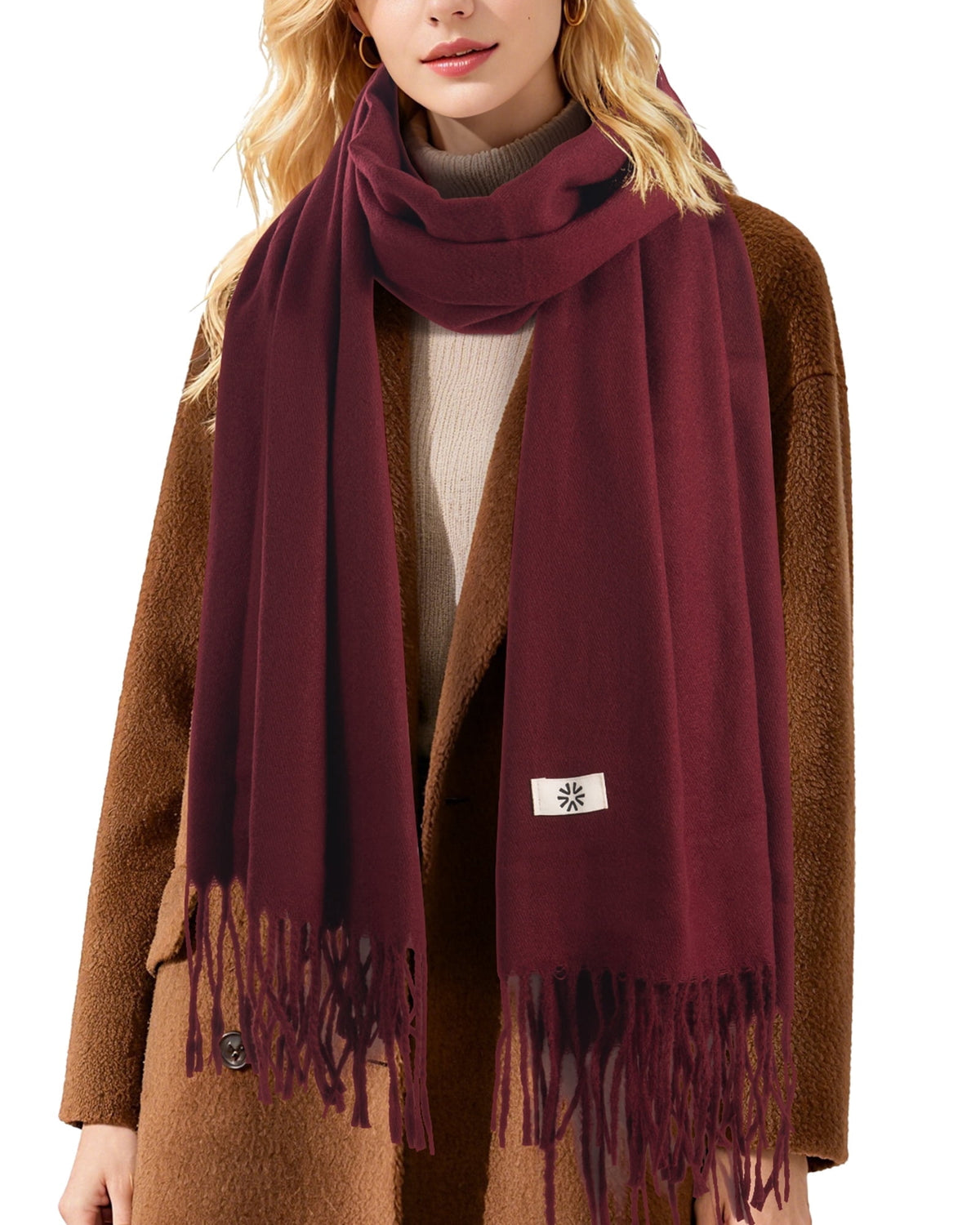 REDESS Women's Scarf,Winter Warm Soft Solid Color Pattern Tassel Shawl Wrap,Black