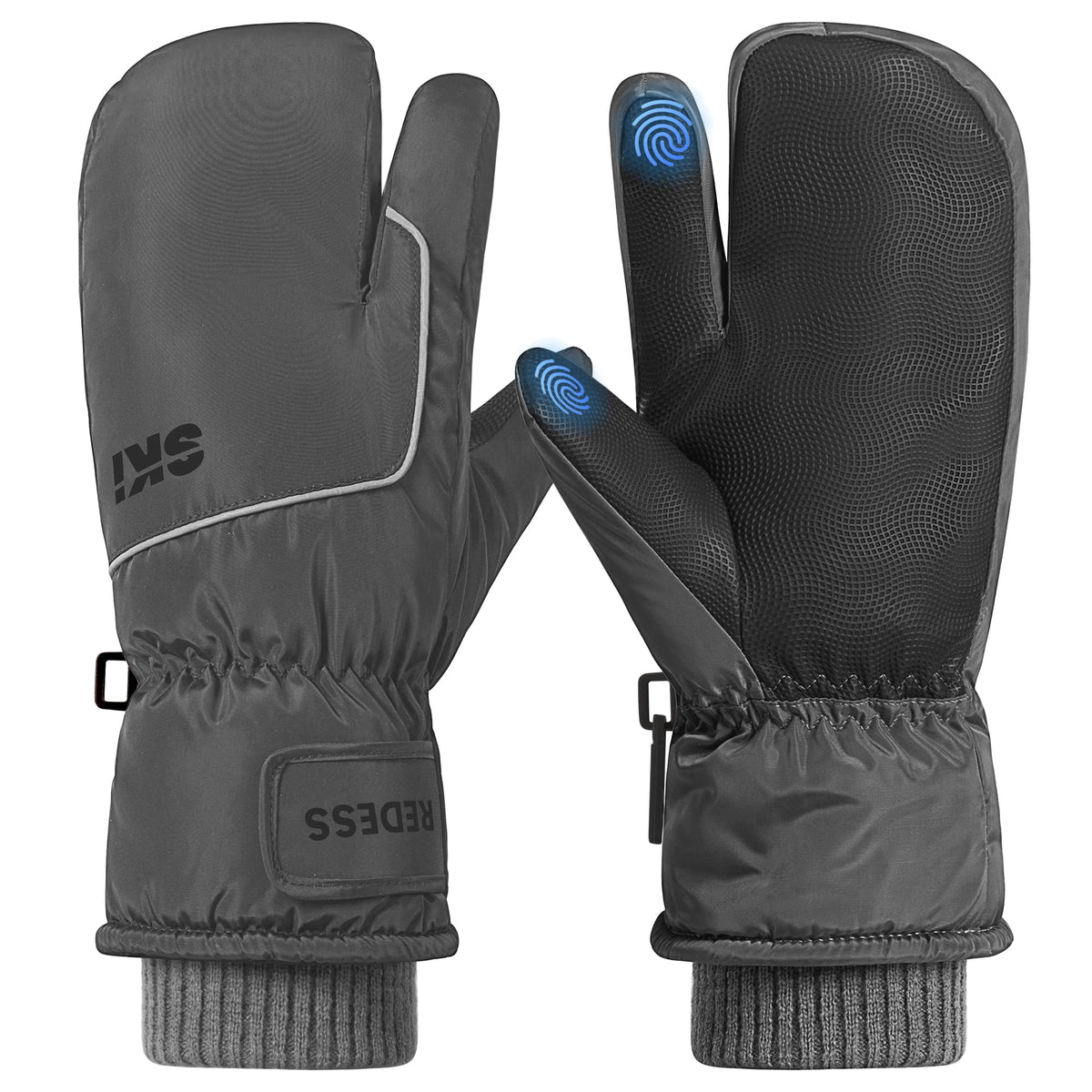 REDESS Winter Ski Gloves for Men & Women, Touch Screen Waterproof Windproof Thermal Insulated Winter Snow 3?Finger Mittens, S?XL