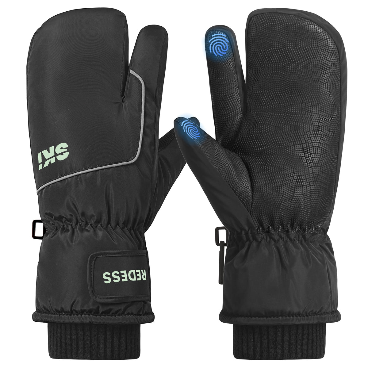 REDESS Winter Ski Gloves for Men & Women, Touch Screen Waterproof Windproof Thermal Insulated Winter Snow 3?Finger Mittens, S?XL