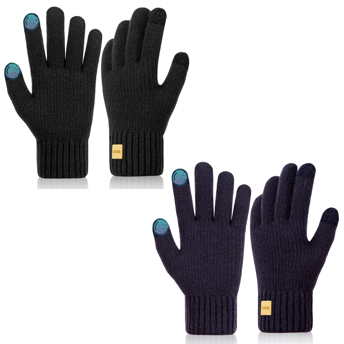 REDESS Winter Gloves for Men and Women Touch Screen Knit Warm Black Gloves for Cold Weather