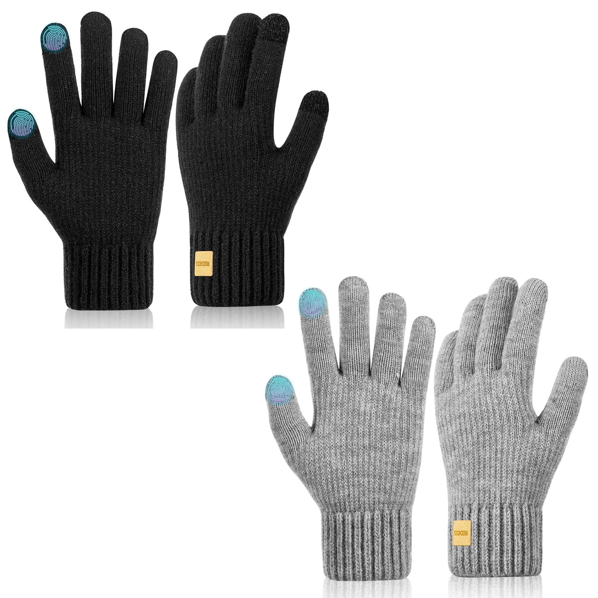REDESS Winter Gloves for Men and Women Touch Screen Knit Warm Black Gloves for Cold Weather