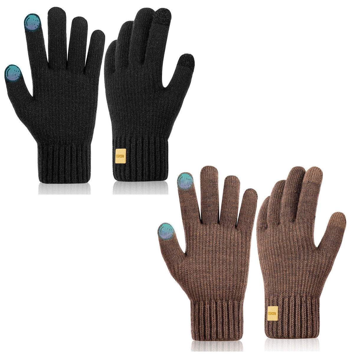 REDESS Winter Gloves for Men and Women Touch Screen Knit Warm Black Gloves for Cold Weather