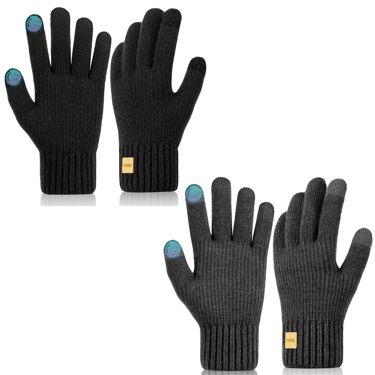 REDESS Winter Gloves for Men and Women Touch Screen Knit Warm Black Gloves for Cold Weather