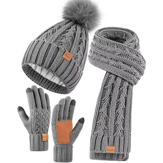 REDESS Winter Warm Beanie Hat Scarf Gloves Set for Women and Men-Khaki