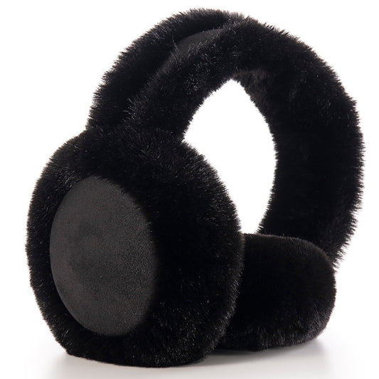 REDESS Women's Winter Warm Earmuffs Girls Faux Fur Cute Foldable Ear Warmers,Black