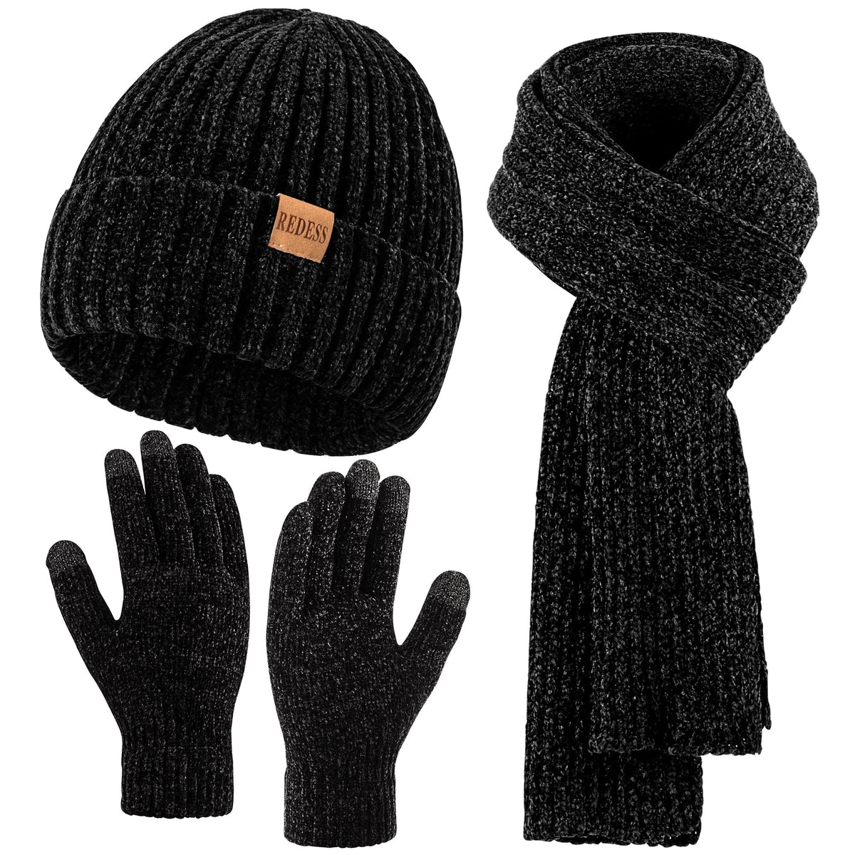 REDESS Winter Women's Beanie Hat Scarf Gloves Set-White