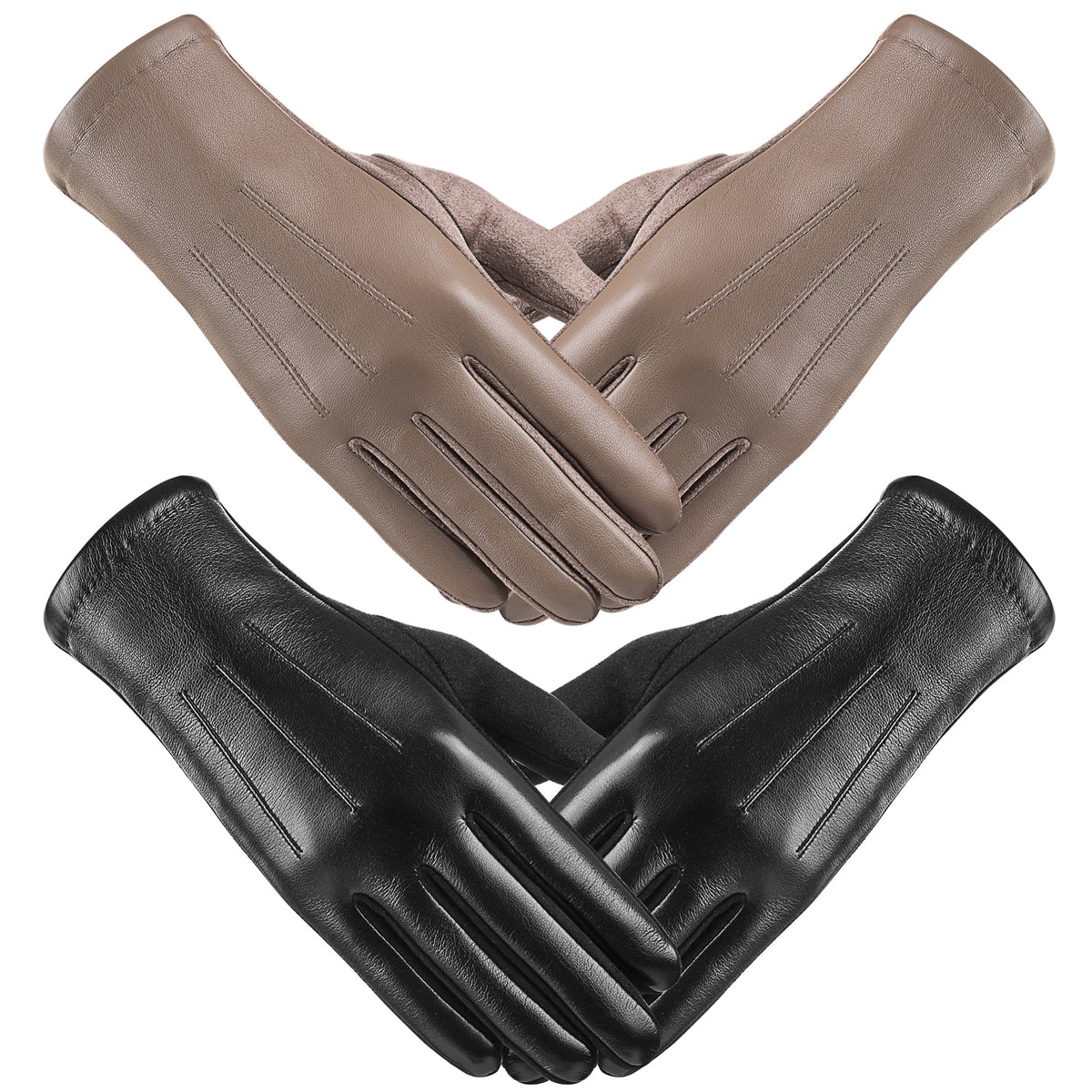 REDESS Women Winter Leather Mitten Gloves with Intelligent Touch Screen 2 Pairs.