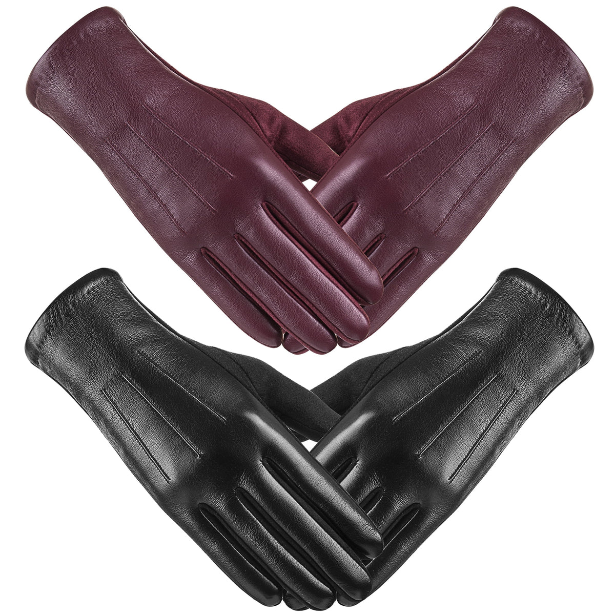 REDESS Women Winter Leather Mitten Gloves with Intelligent Touch Screen 2 Pairs.