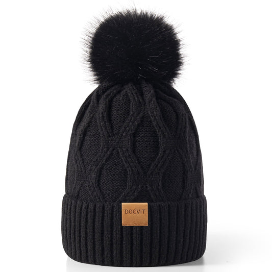 REDESS Womens Winter Beanie Hat with Warm Fleece Lined Black