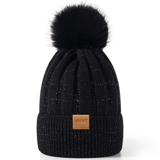 REDESS Women's Winter Beanie Hat Warm Fleece Lined Thick Skull Hat,Black