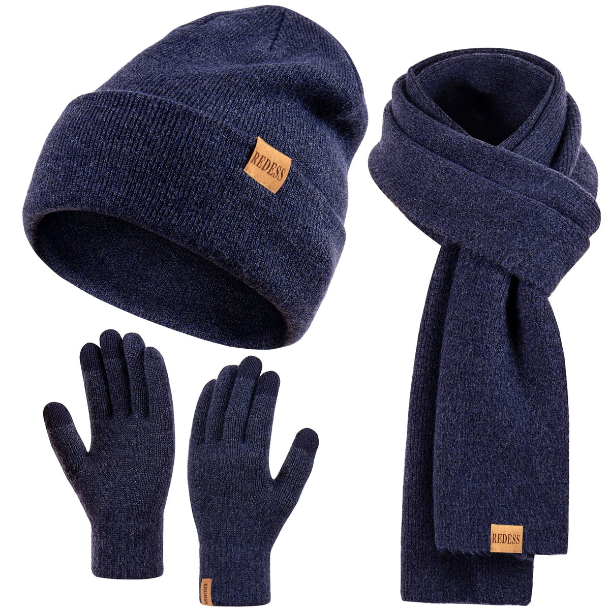 REDESS Women's Winter Beanie Hat, Scarf & Glove Sets for Women and Men-Dark Blue