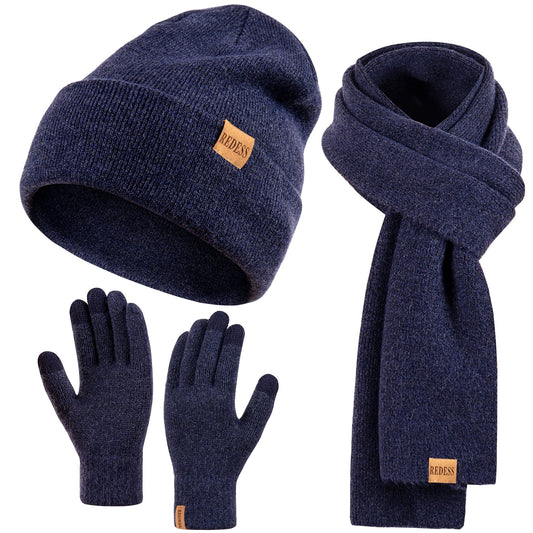 REDESS Women's Winter Beanie Hat, Scarf & Glove Sets for Women and Men-Dark Blue