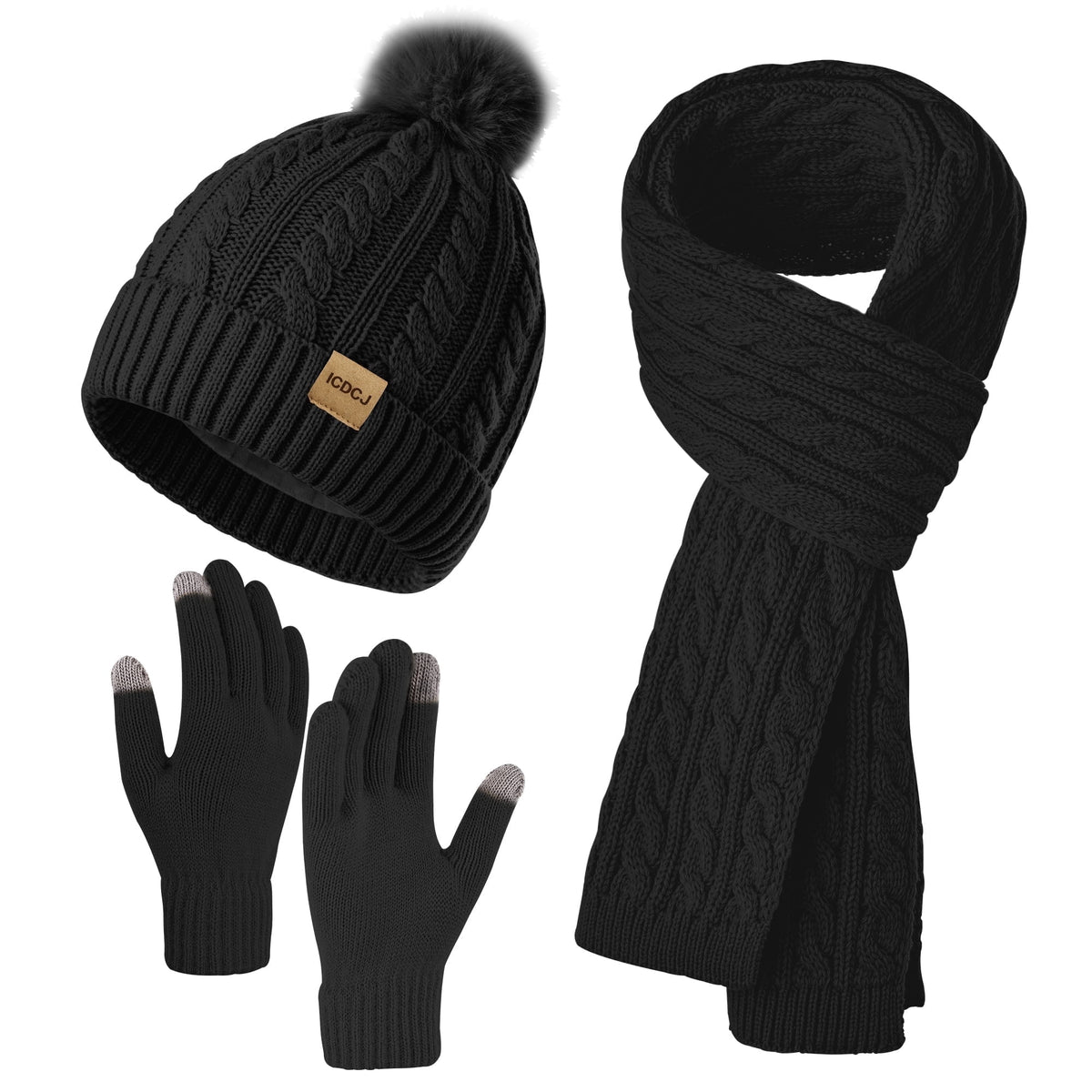 REDESS Women's Hat and gloves Scarf Winter Set,Beanie Hat Touch Screen Gloves Long Scarf Sets for Women