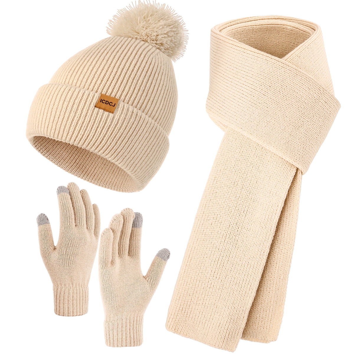 REDESS Beanie Hat and Gloves Scarf Winter Set for Women,Beanie Hat Touch Screen Gloves Long Scarf Set for Women£¬Black