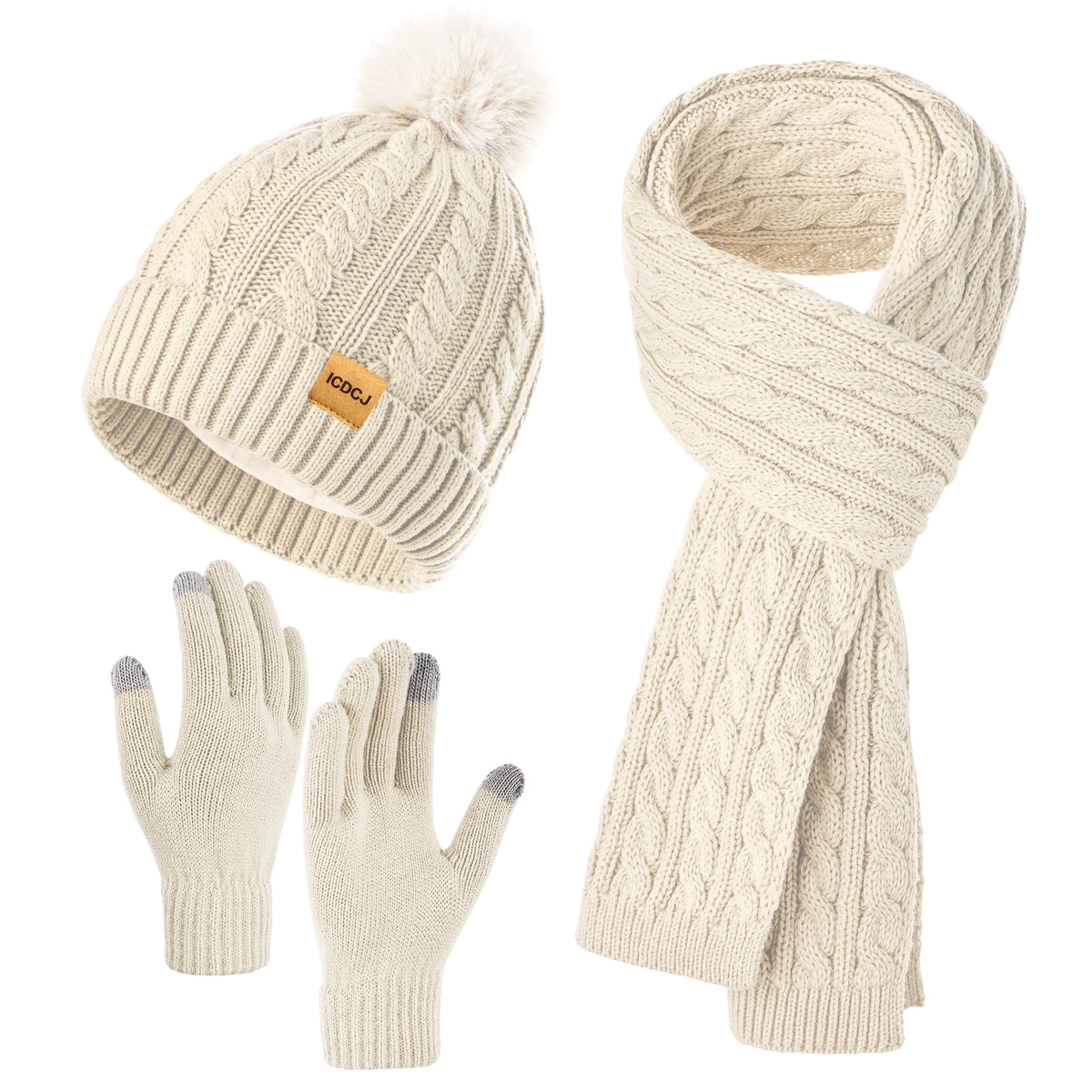 REDESS Women's Hat and gloves Scarf Winter Set,Beanie Hat Touch Screen Gloves Long Scarf Sets for Women