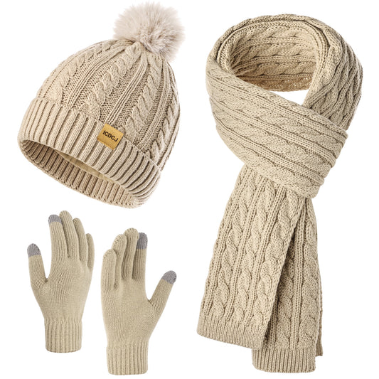 REDESS Women's Hat and gloves Scarf Winter Set,Beanie Hat Touch Screen Gloves Long Scarf Sets for Women