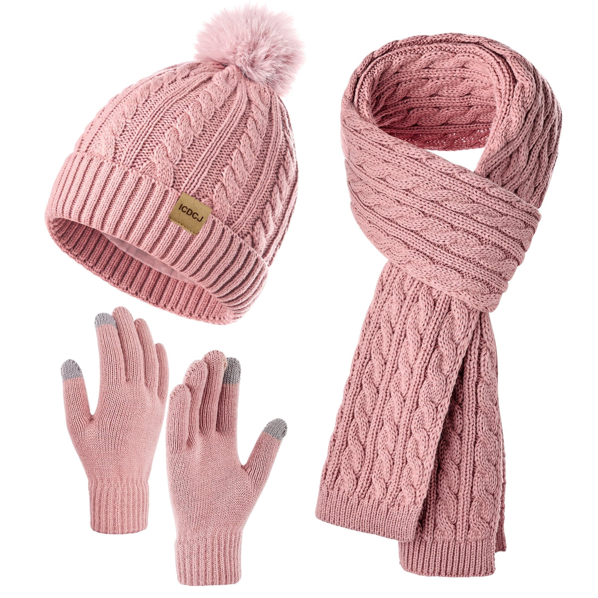 REDESS Women's Hat and gloves Scarf Winter Set,Beanie Hat Touch Screen Gloves Long Scarf Sets for Women
