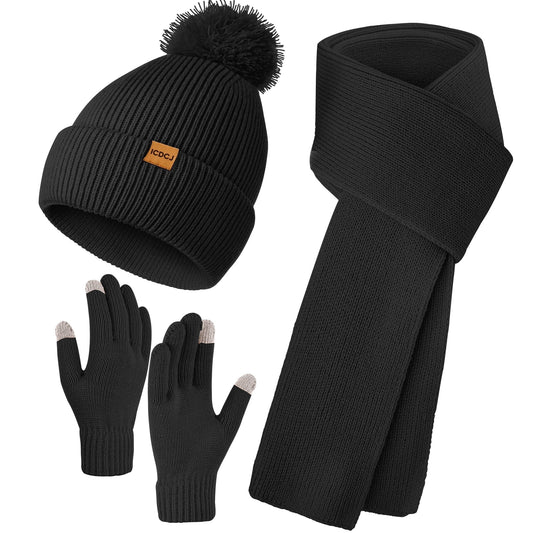 REDESS Beanie Hat and Gloves Scarf Winter Set for Women,Beanie Hat Touch Screen Gloves Long Scarf Set for Women£¬Black