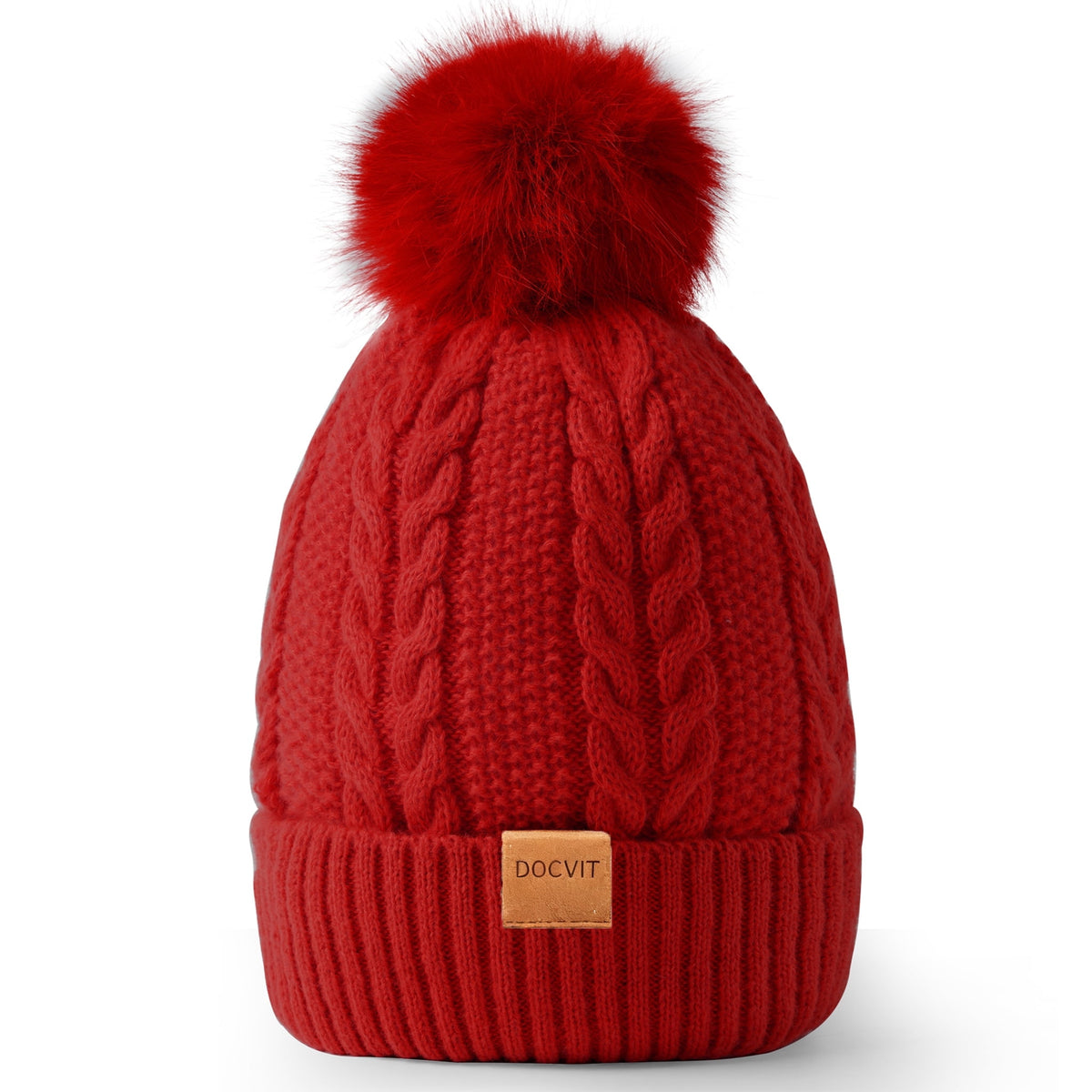 REDESS Women's Winter Beanie Hat Fleece Lined Cable Knitted Pom-Pom Hat,Black