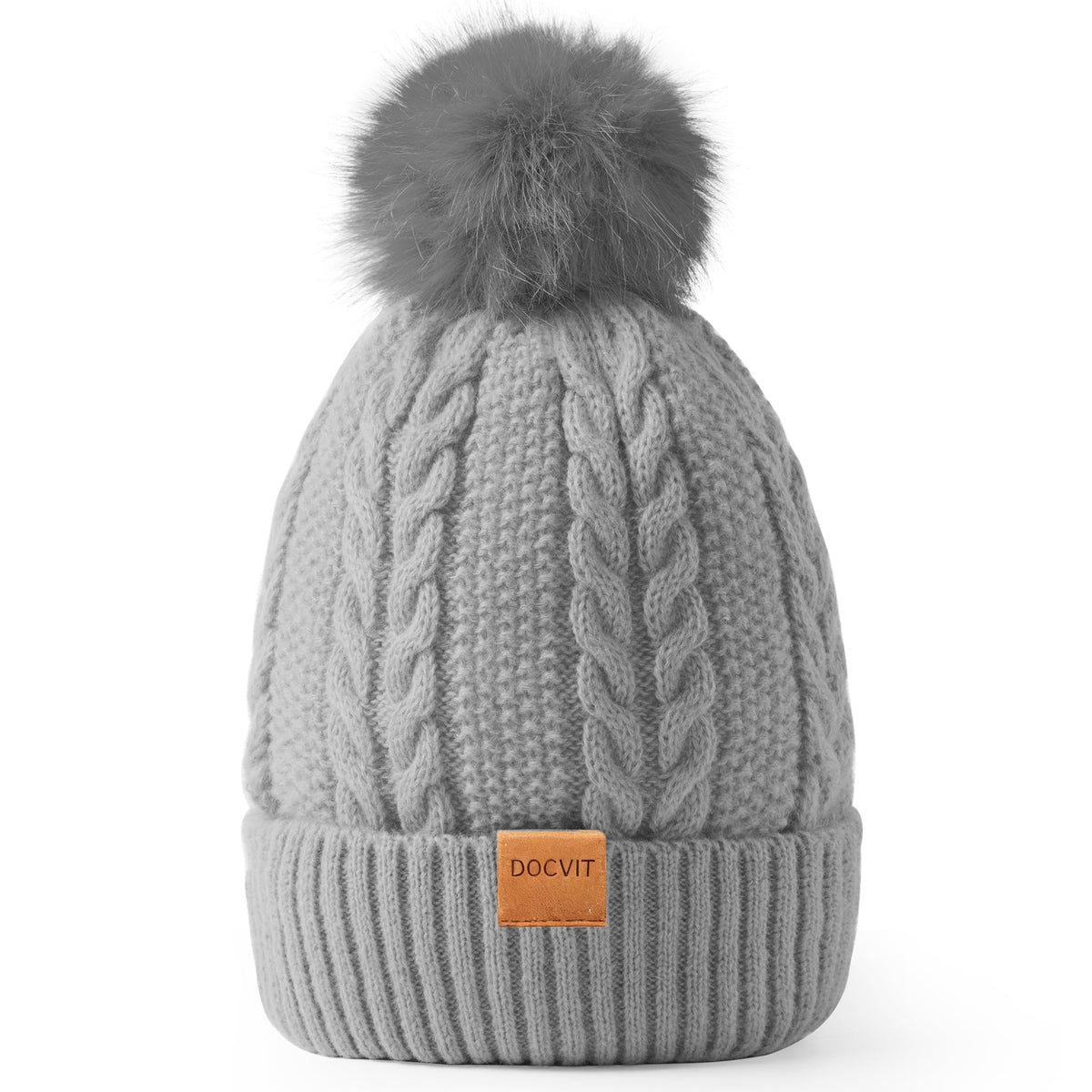 REDESS Women's Winter Beanie Hat Fleece Lined Cable Knitted Pom-Pom Hat,Black