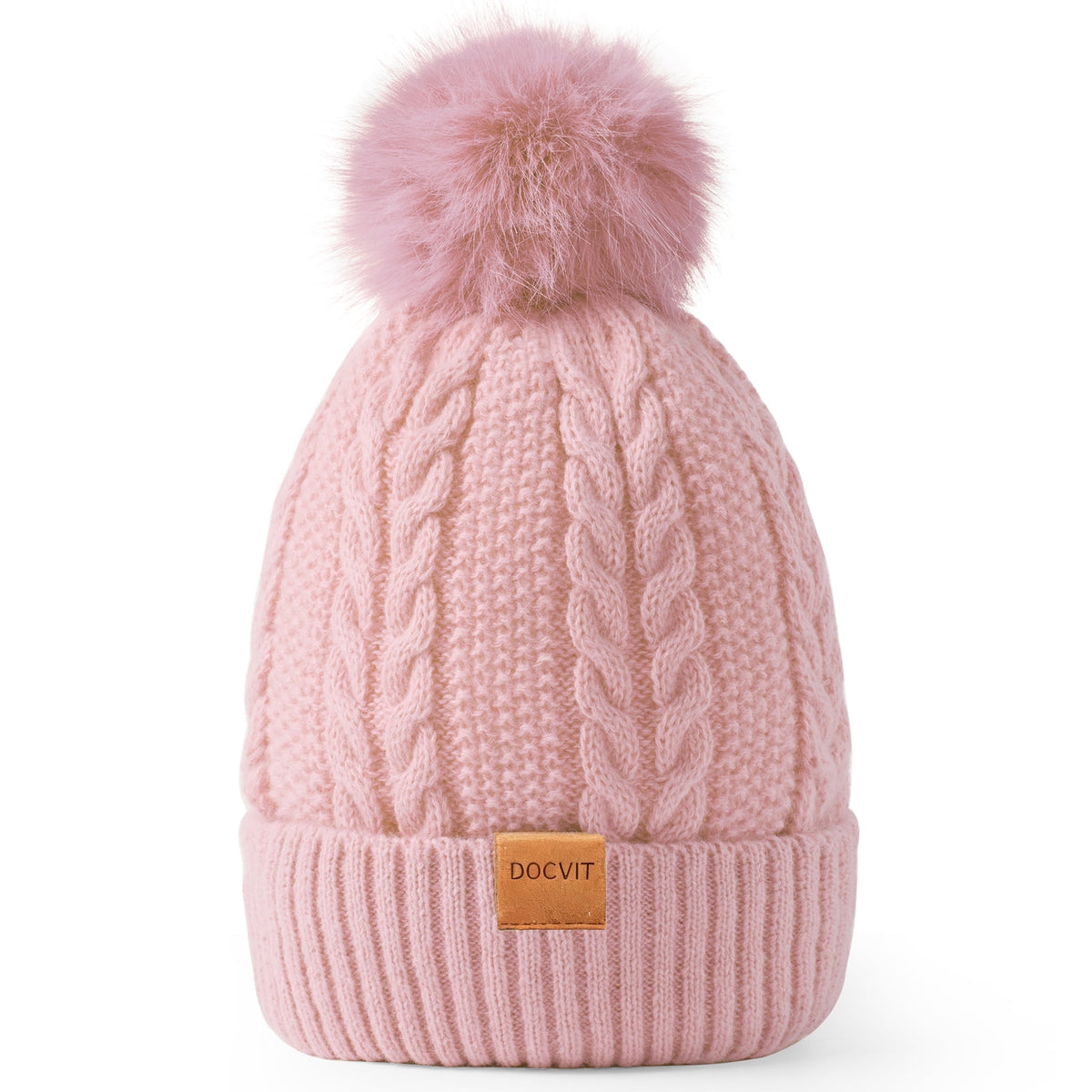 REDESS Women's Winter Beanie Hat Fleece Lined Cable Knitted Pom-Pom Hat,Black
