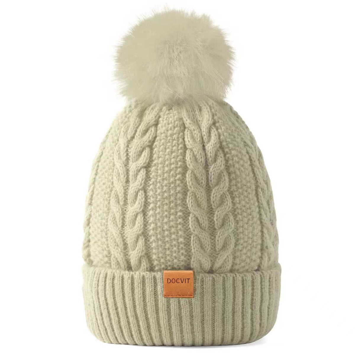 REDESS Women's Winter Beanie Hat Fleece Lined Cable Knitted Pom-Pom Hat,Black