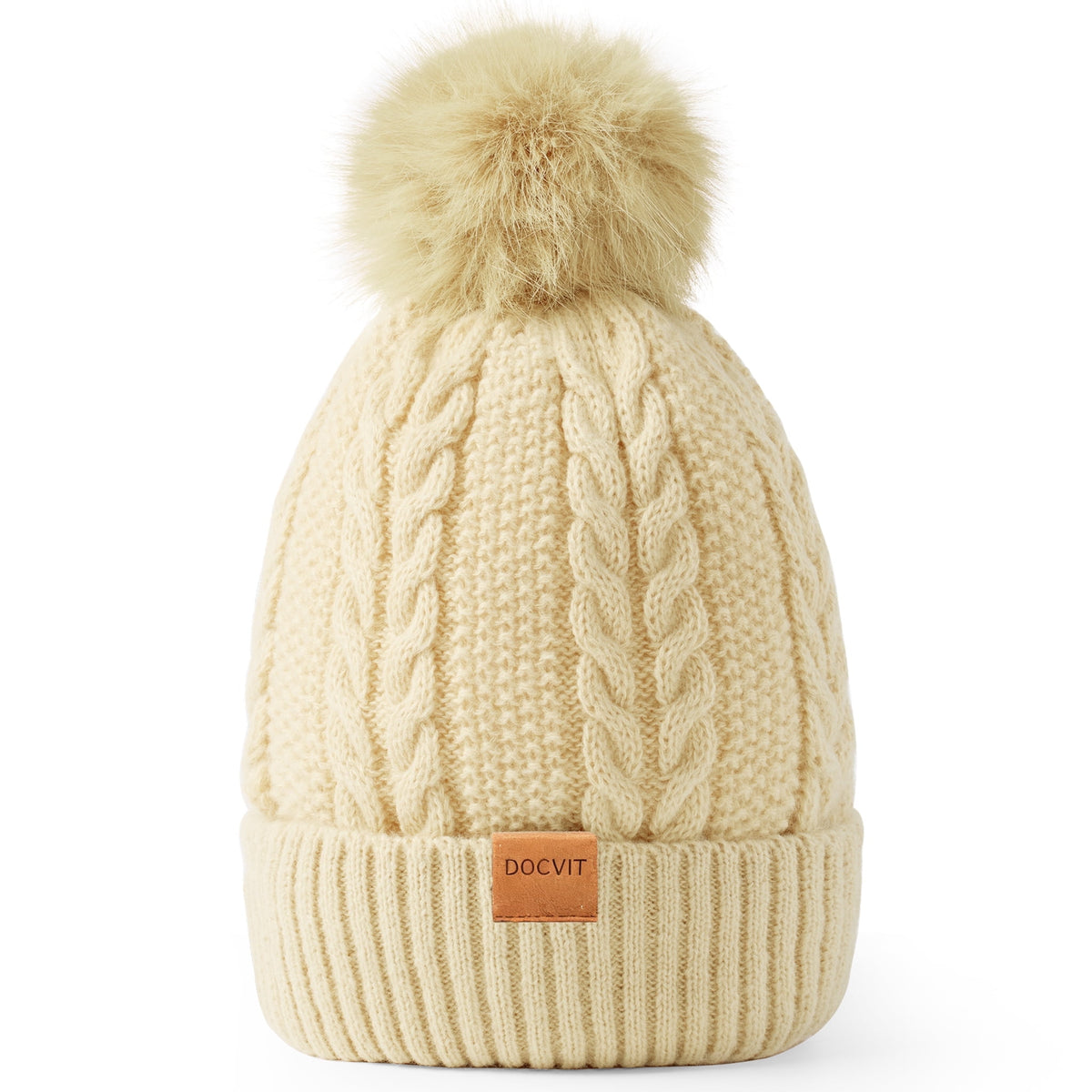 REDESS Women's Winter Beanie Hat Fleece Lined Cable Knitted Pom-Pom Hat,Black
