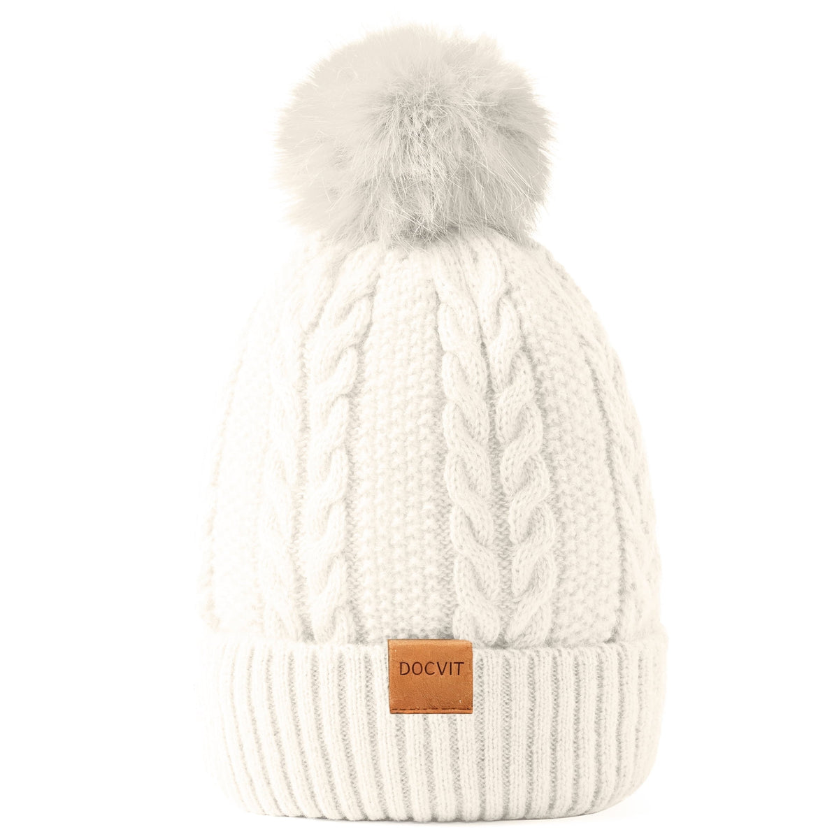 REDESS Women's Winter Beanie Hat Fleece Lined Cable Knitted Pom-Pom Hat,Black