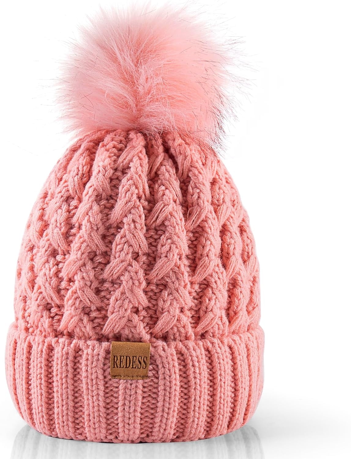 REDESS Women's Winter Pompom Beanie Hat for Women-White