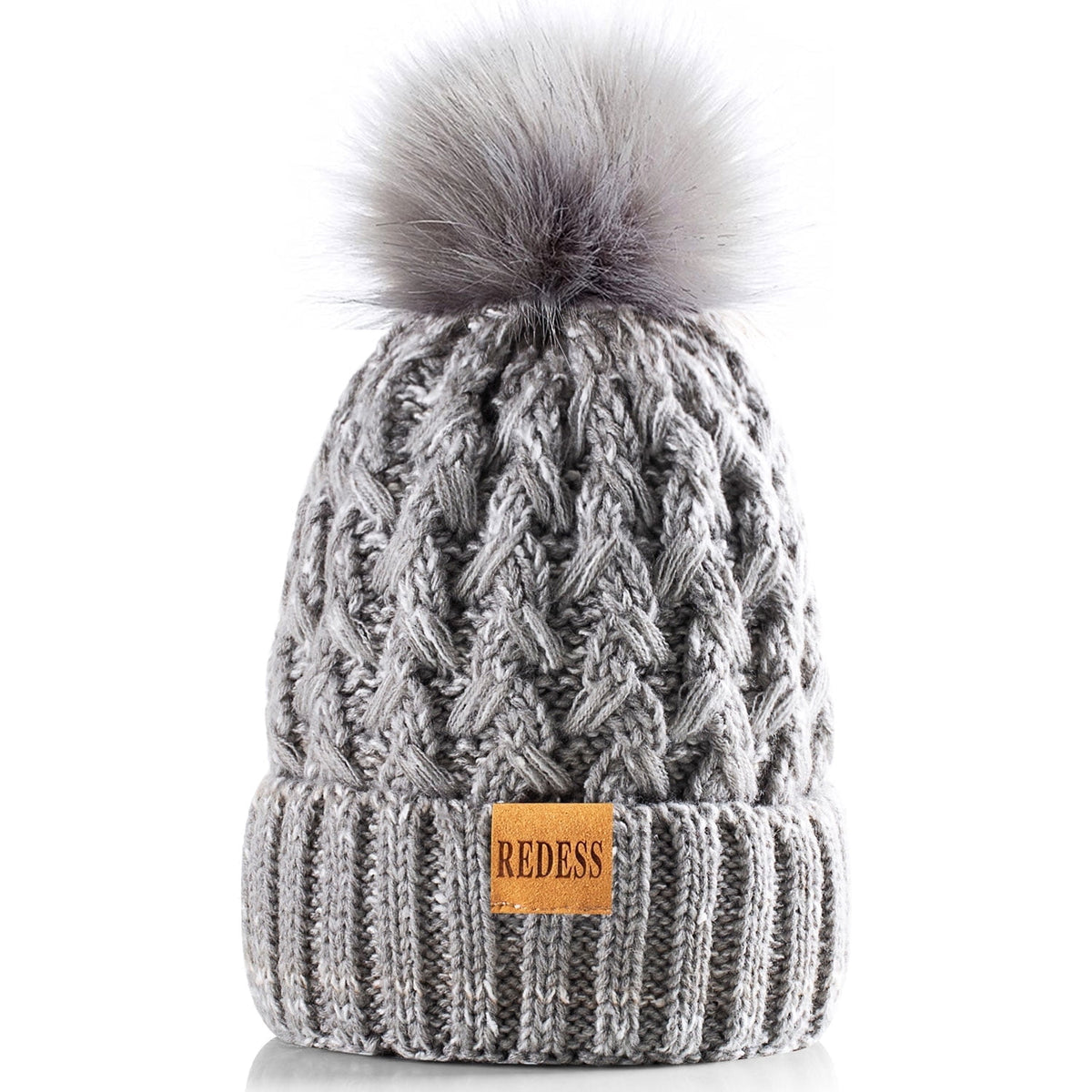 REDESS Women's Winter Pompom Beanie Hat for Women-White