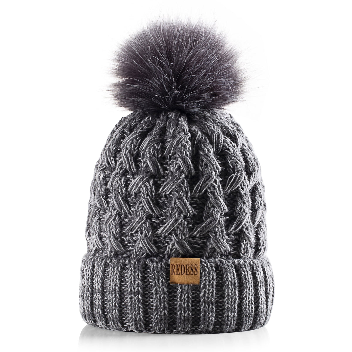 REDESS Women's Winter Pompom Beanie Hat for Women-White