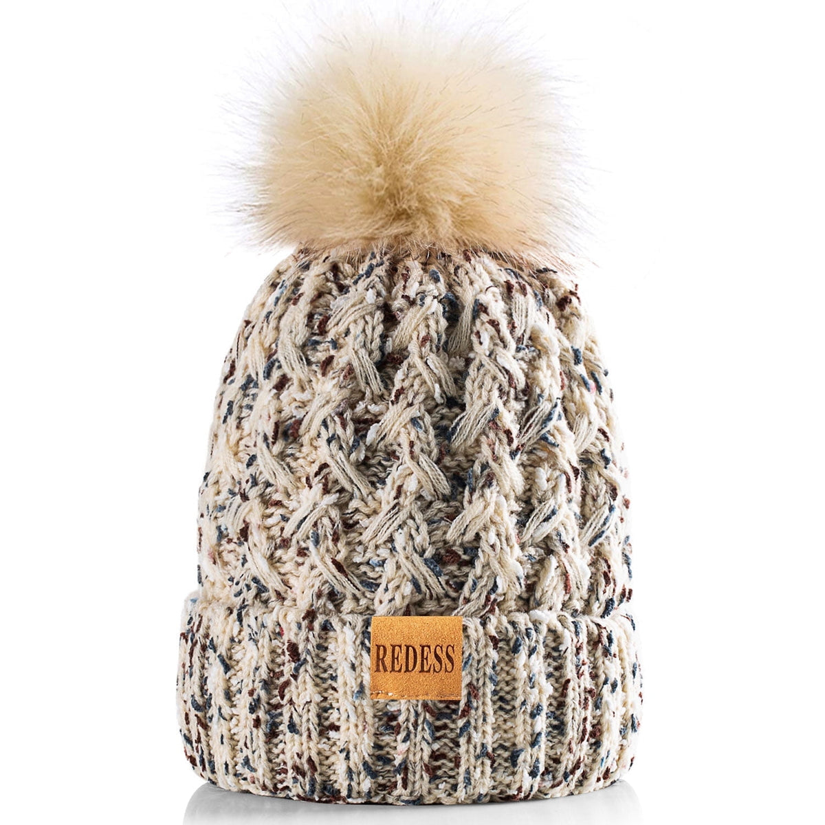 REDESS Women's Winter Pompom Beanie Hat for Women-White