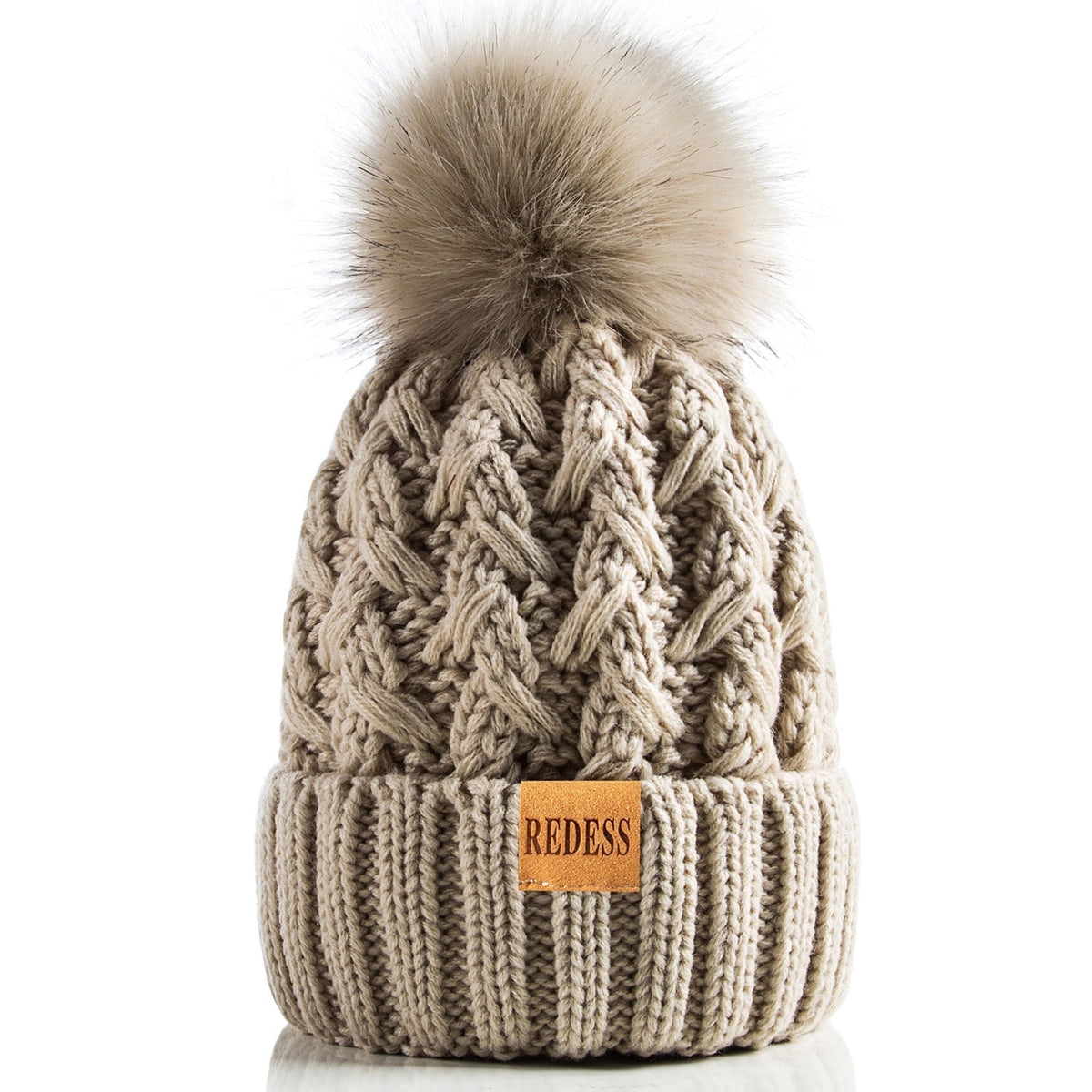 REDESS Women's Winter Pompom Beanie Hat for Women-White