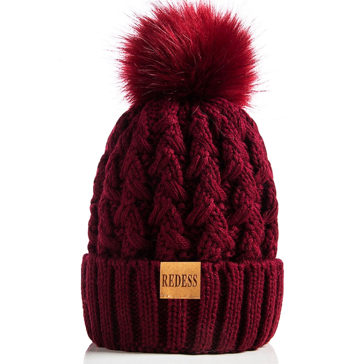 REDESS Women's Winter Pompom Beanie Hat for Women-White
