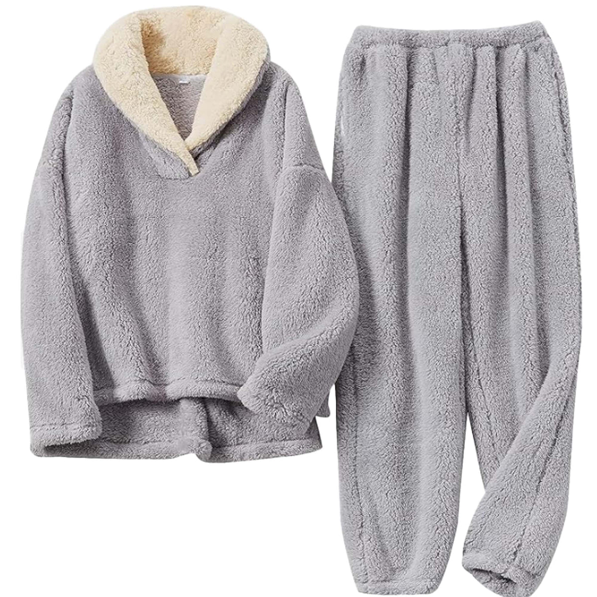 REDESS Womens Pajama Sets Soft Winter Fleece Cute Lounge Wear for Woman Pull On Jacket Jogger Pants Gray