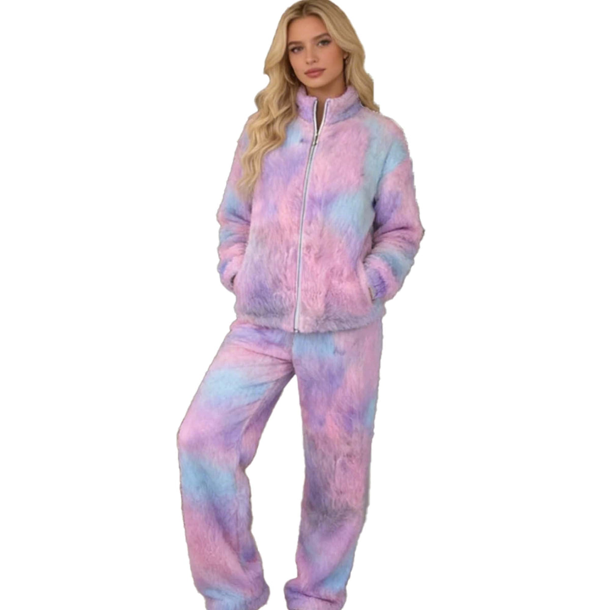 REDESS Womens Sweatsuits 2 Piece Fuzzy Lounge Set, Winter Thick Zip Up Jacket & Wide Leg Pants