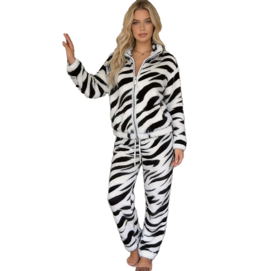 REDESS Womens Sweatsuits 2 Piece Fuzzy Lounge Set, Winter Thick Zip Up Jacket & Wide Leg Pants
