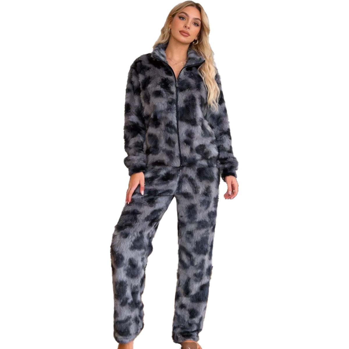 REDESS Womens Sweatsuits 2 Piece Fuzzy Lounge Set, Winter Thick Zip Up Jacket & Wide Leg Pants