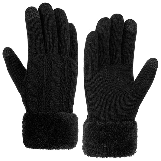 REDESS Women's Thermal Winter Gloves with Fleece Lining & Touch Screen,Black