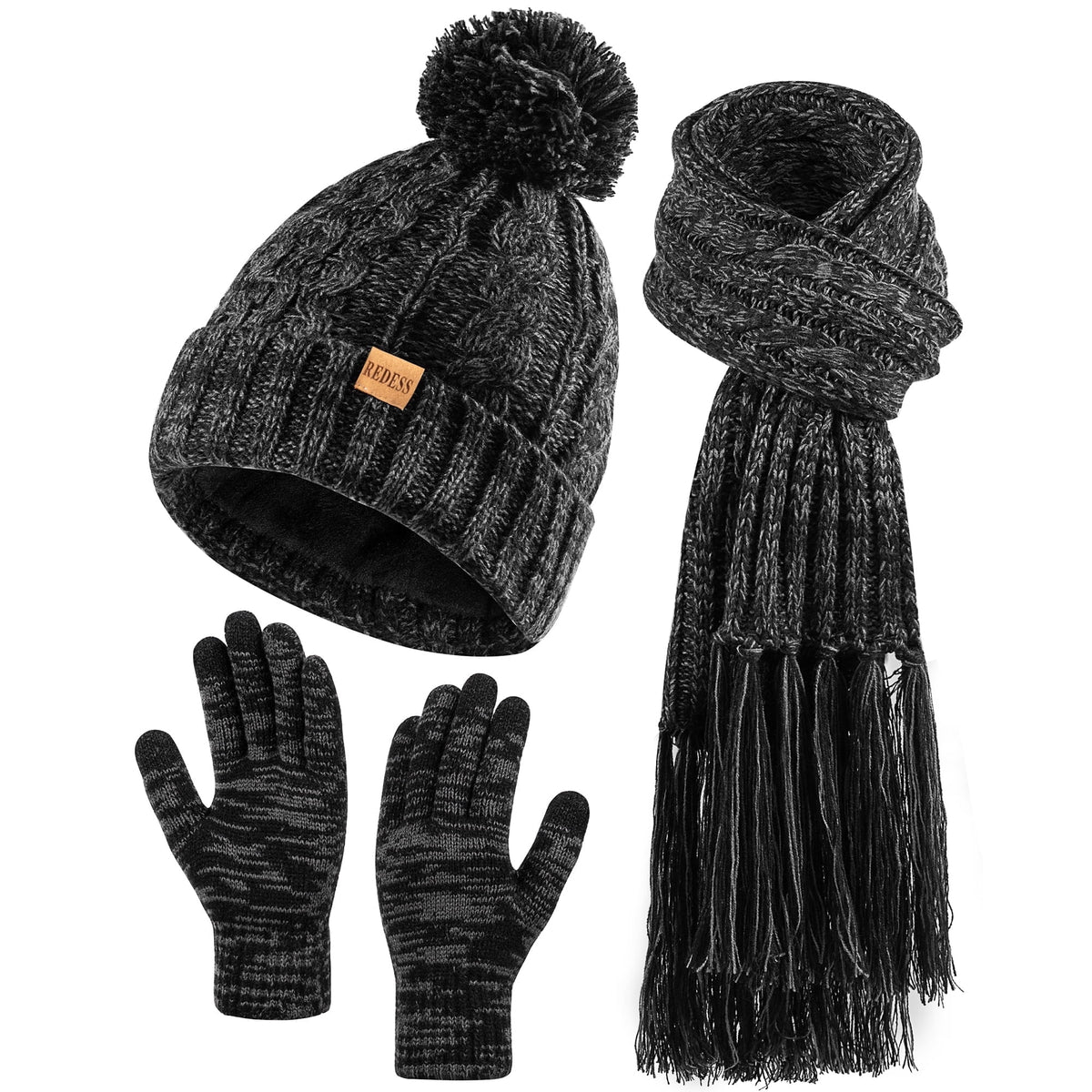 REDESS Womens Winter Hats Beanie Scarf &Gloves Sets for Women-Oat