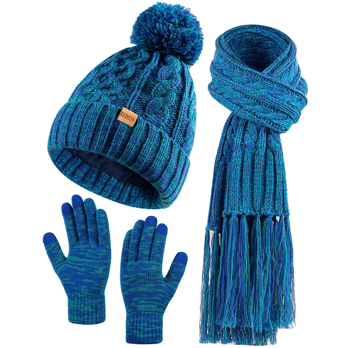 REDESS Womens Winter Hats Beanie Scarf &Gloves Sets for Women-Oat