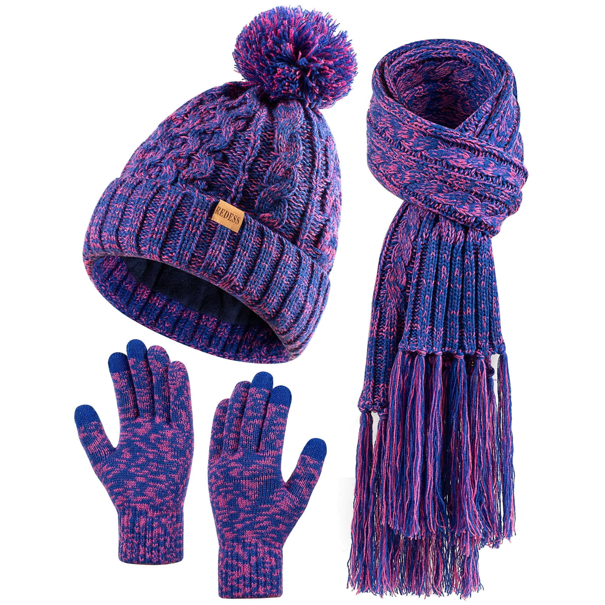 REDESS Womens Winter Hats Beanie Scarf &Gloves Sets for Women-Oat