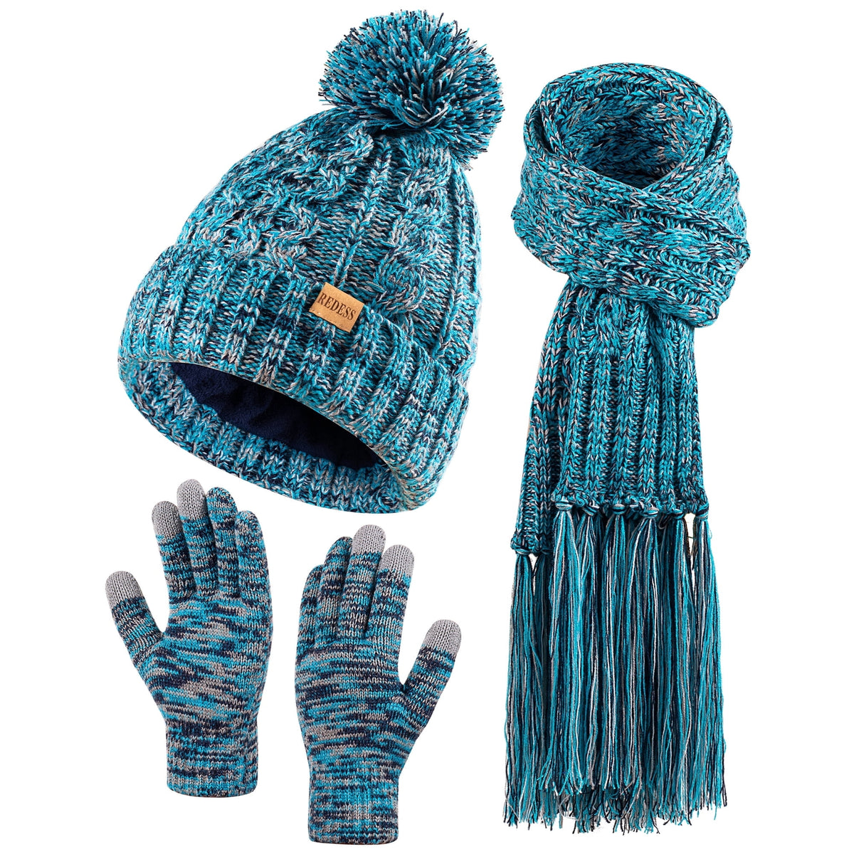REDESS Womens Winter Hats Beanie Scarf &Gloves Sets for Women-Oat