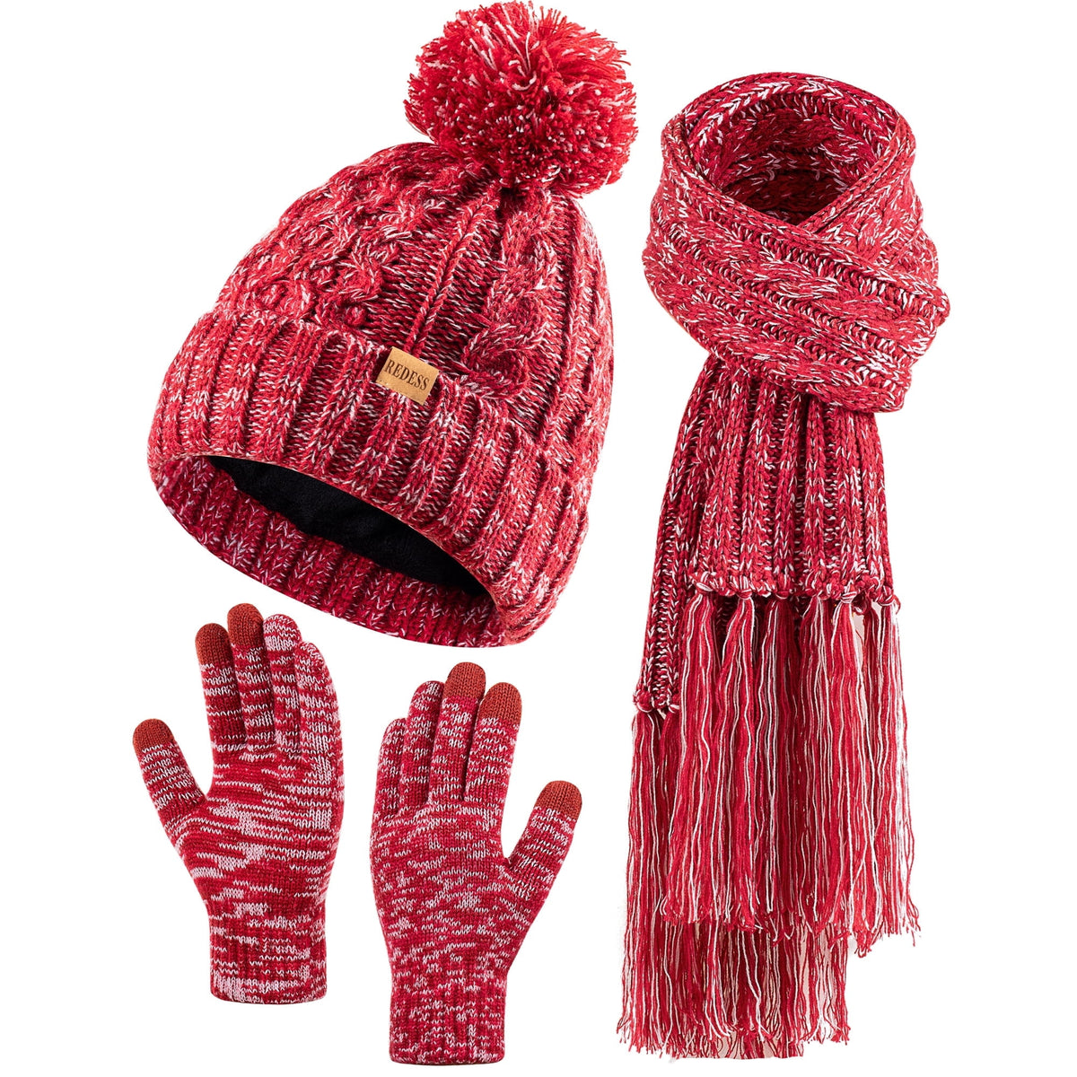 REDESS Womens Winter Hats Beanie Scarf &Gloves Sets for Women-Oat